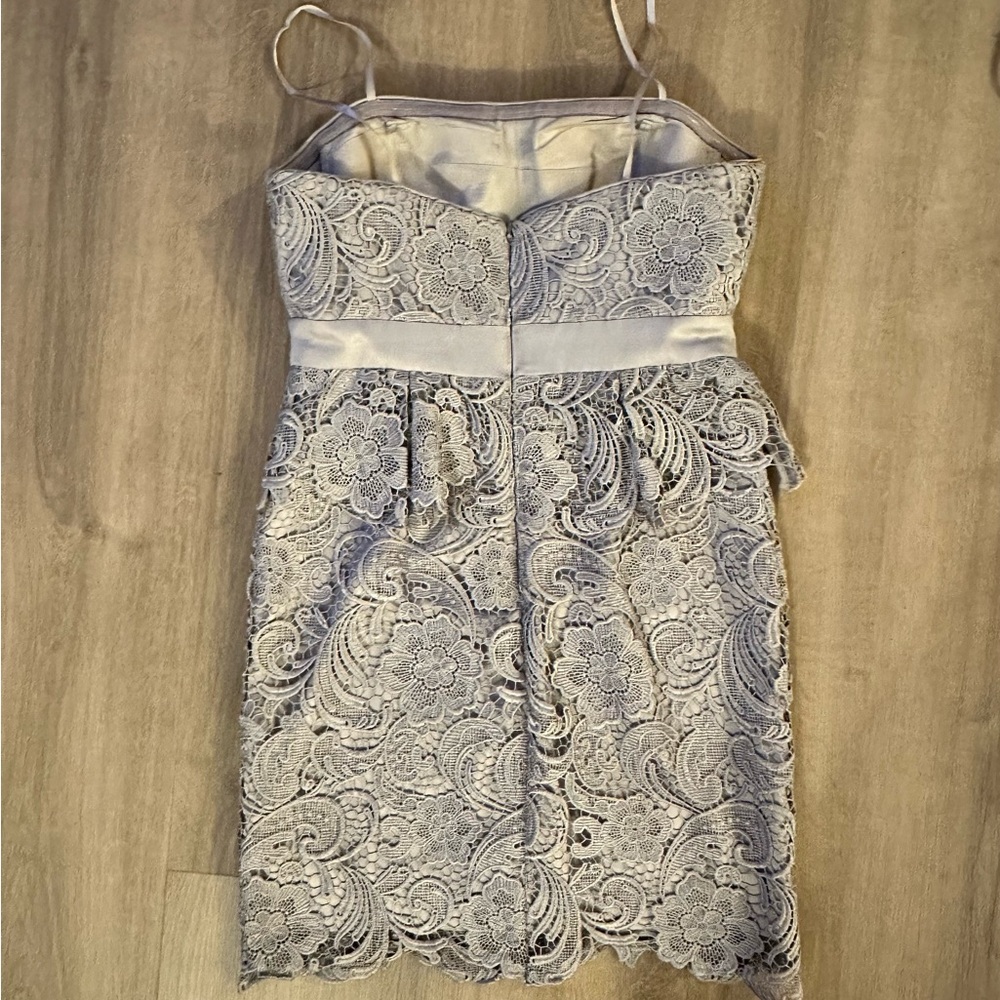Adrianna Papell Lace Mini Dress in Soft Silver Gray - Picture 2 of 5